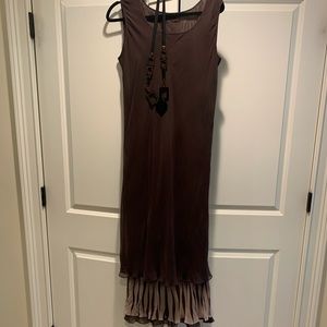 Silk Sheath Dress With Patterned Underlay